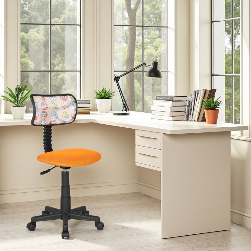 Chaise de bureau pivotante en filet à dossier bas avec réglage de la hauteur, Jaune