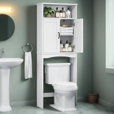 Armoire de rangement au-dessus de la toilette avec tablette réglable et portes doubles, organisateur de salle de bain pour articles de toilette et serviettes