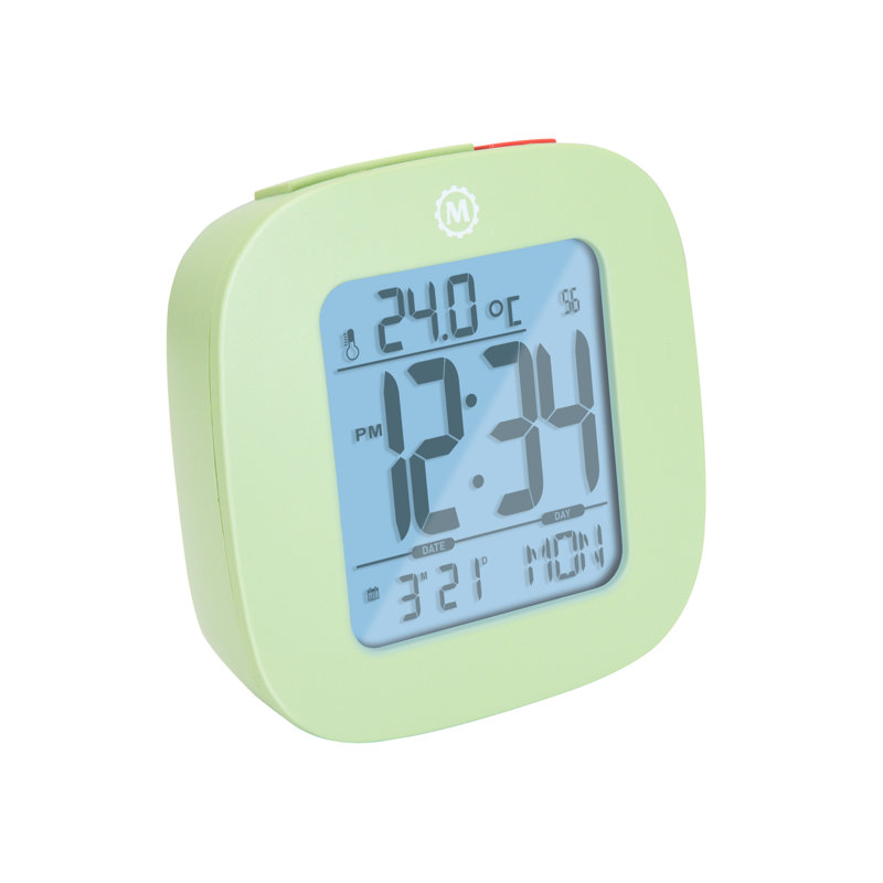 Réveil-matin compact avec température et date - Grand affichage facile à lire avec rétroéclairage, Vert