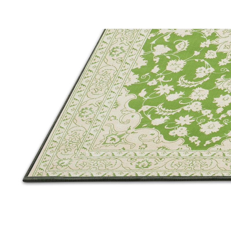 Tapis traditionnel vert / gris Dant, Rectangle 5 pi x 7 pi