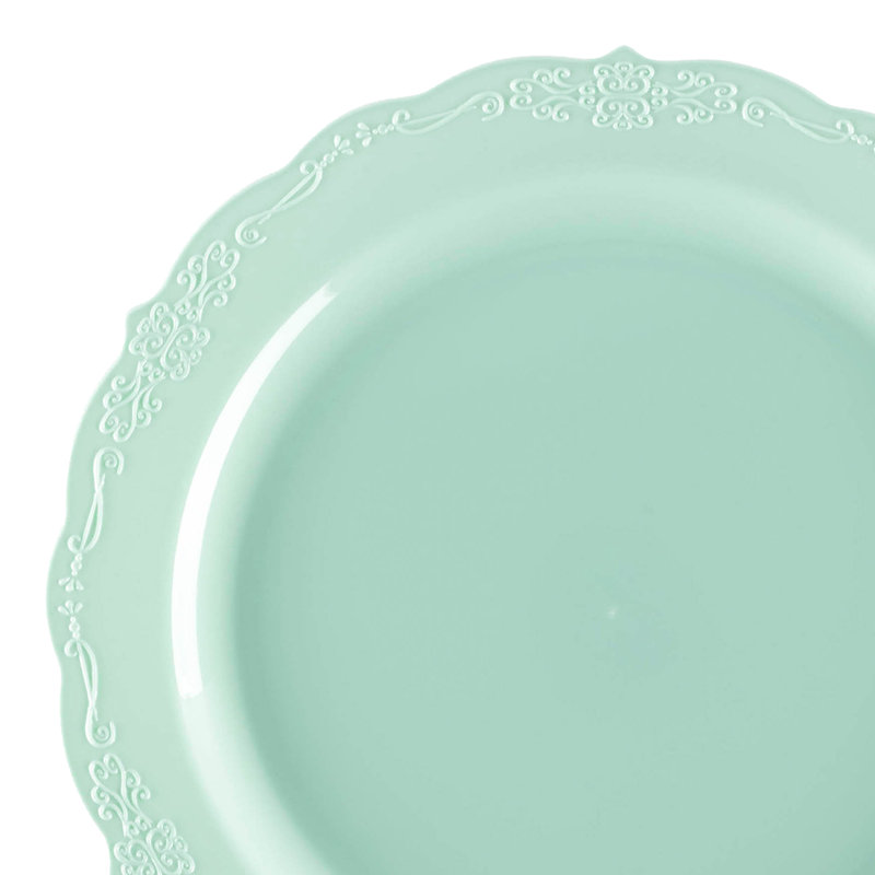 Turquoise Vintage Round Disposable Plastic Dinner Plates (10")