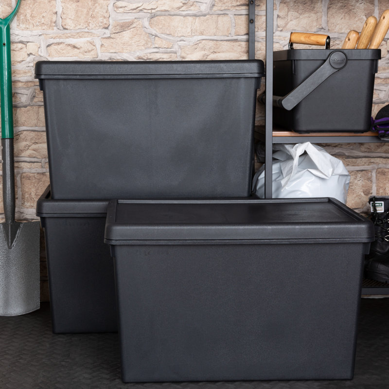 Wham Bam Heavy Duty Recycled 62L Plastic Storage Boxes Pack of 3 Black