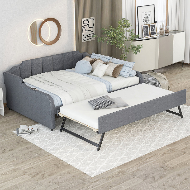 Upholstery Daybed With Trundle And USB Charging