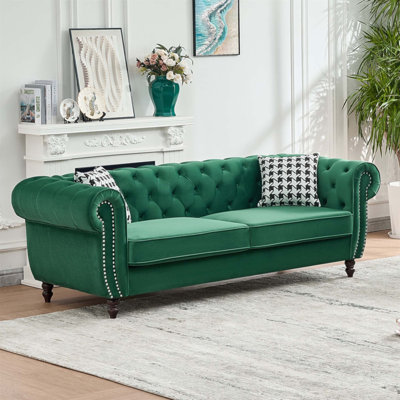 Canapé de 85 pouces en velours Chesterfield