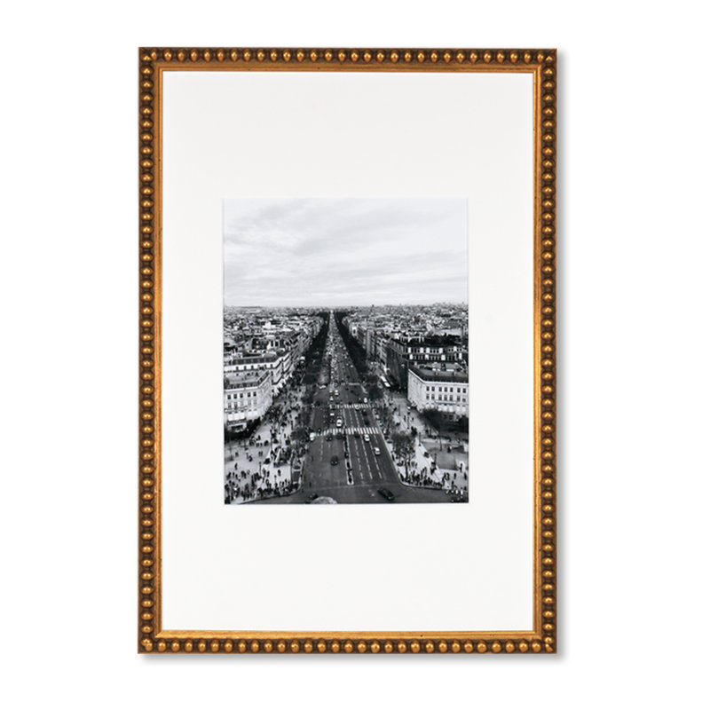 Letona Wood Beaded Picture Frame - Set of 7 with Mat, Gold