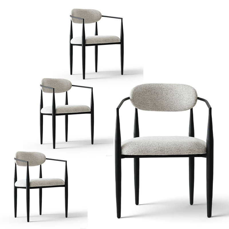 Upholstered Chenille Dining Chairs with Arms, Beige, 4