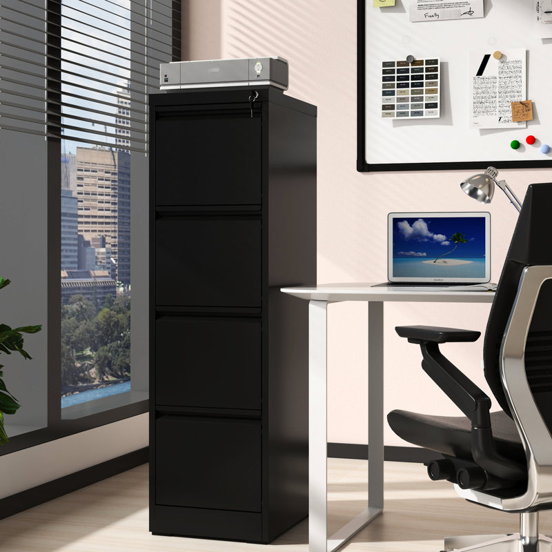 Metal 4 Office/home File Cabinet, Structure, Quiet Sliding Drawers, Tilt, Black Modern Box Cabinet For Use, Powder-coated Steel, Easy Installation, Design