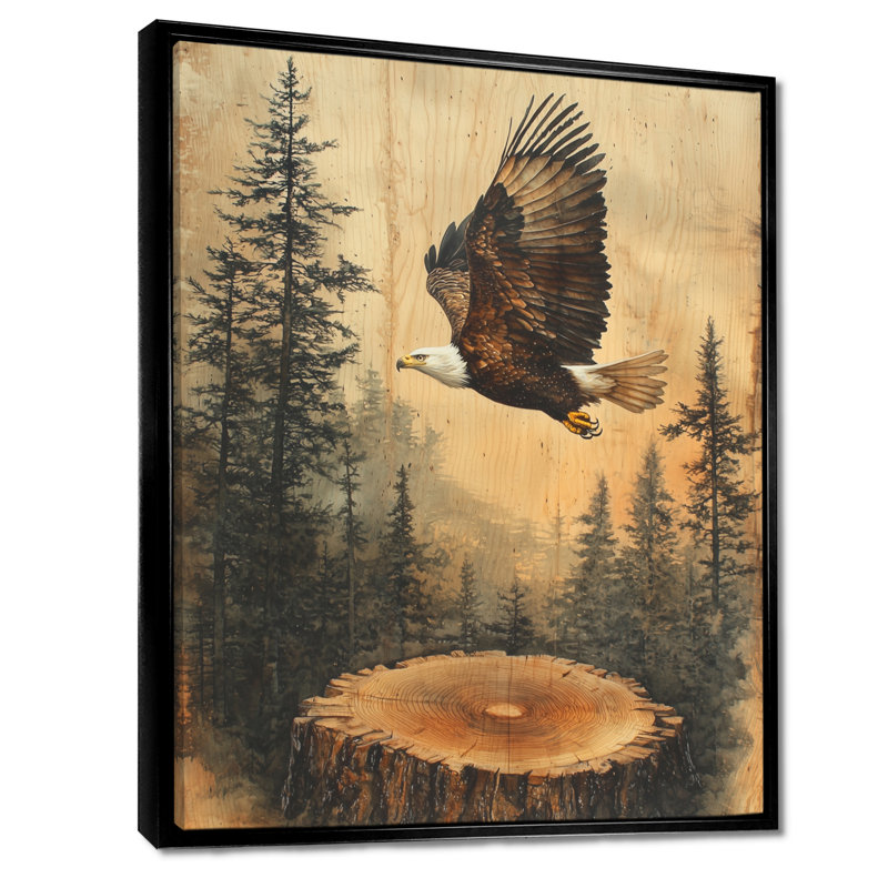 Décoration murale grand ottoman Ottumwa Spirit of the Wind II - Aigle, 32" H x 24" W, Black, Impression encadrée flottante