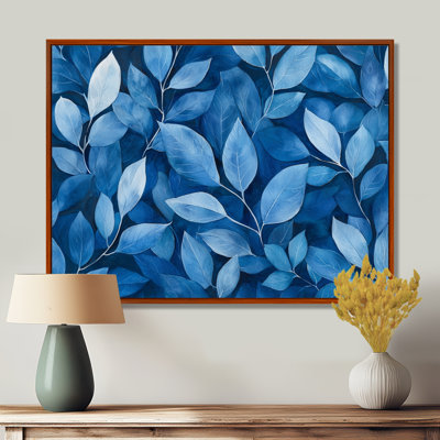 «Indigo Leaves Foliage Collage I», art mural feuilles pour le salon