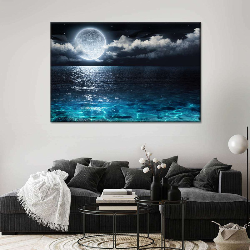Pleine lune romantique sur toile, H 8 po x l 12 po x P 1 po