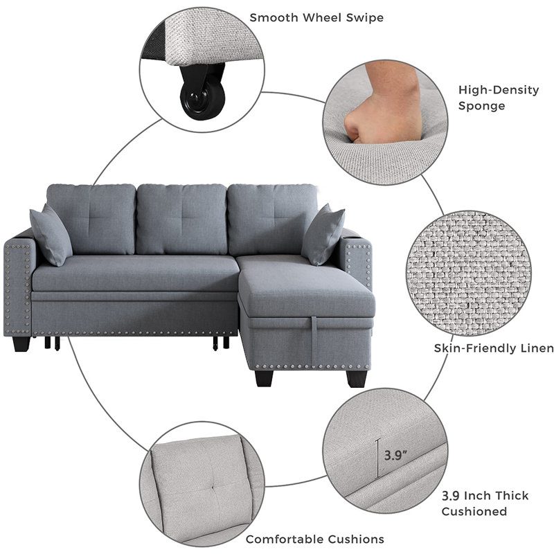 Loui Upholstered Sectional Symmetrical, Dark Gray Fabric