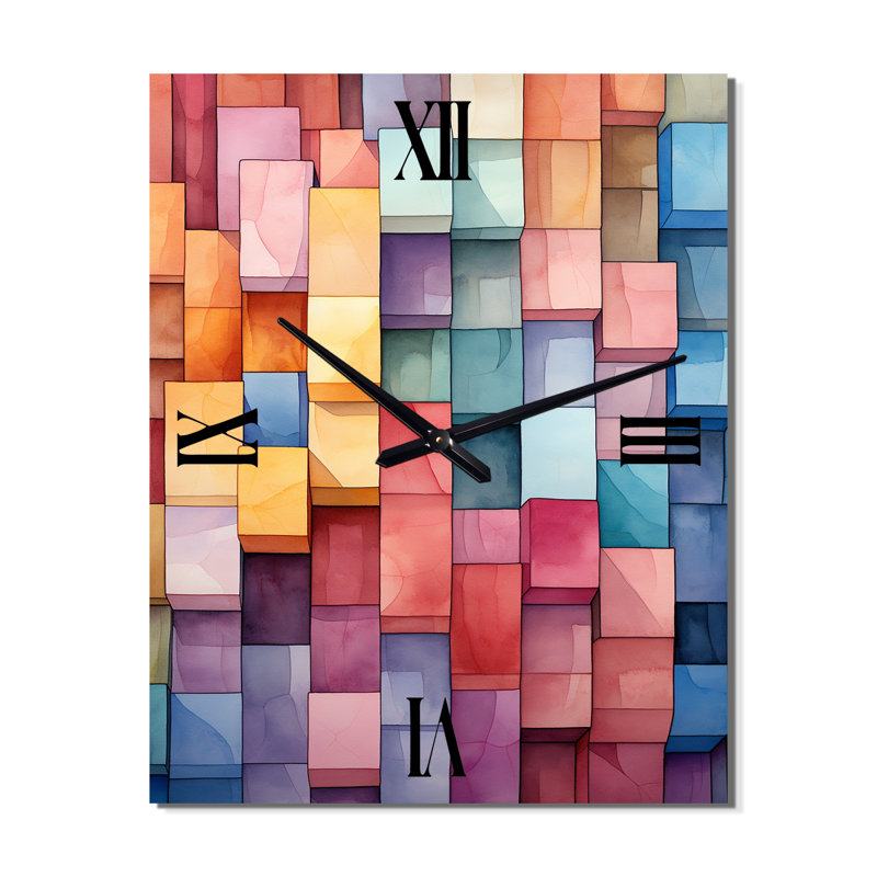 Cubisme art coloré - horloge murale abstraite, Grand