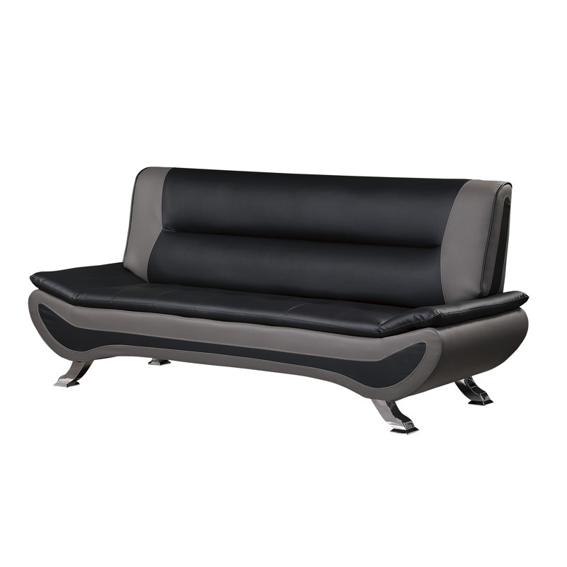 Lefter 78" Modern & Contemporary Faux Leather Sofa - Faux Leather Sofa, Reversible Cushions, Round Arms Style  