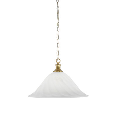 Chain Hung Pendant Shown With 20" White Alabaster Swirl Glass