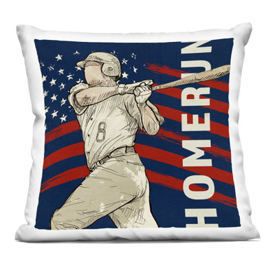 Patriotic Home Run Baseballer Decorative Printed Throw Pillow, design by LightBoxJournal