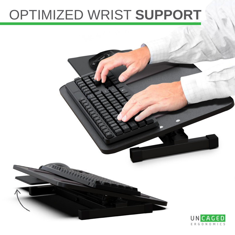 Adjustable Black Metal Ergonomic Keyboard Stand with Mouse Pad