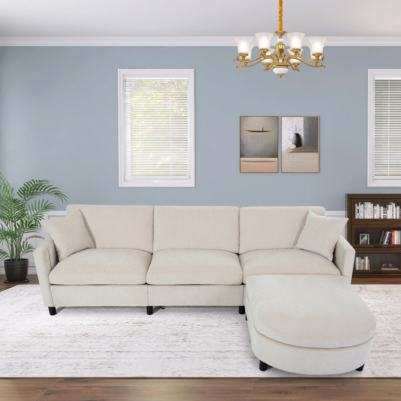Shawn Upholstered L-Shaped Sectional Reversible, Beige Polyester