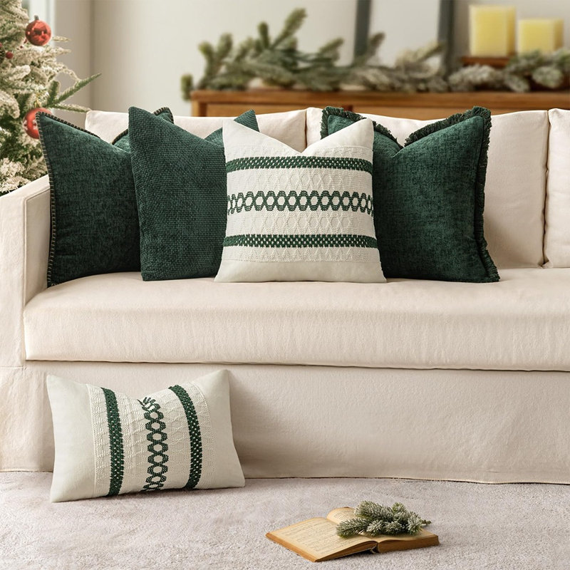 Housses de coussin lombaires en chenille de Noël vert foncé, taies décoratives douces et douillettes