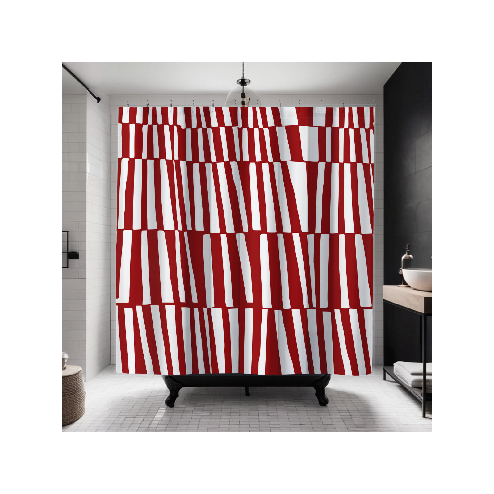 Thora Abstract Mid-Century Shower Curtain, Red