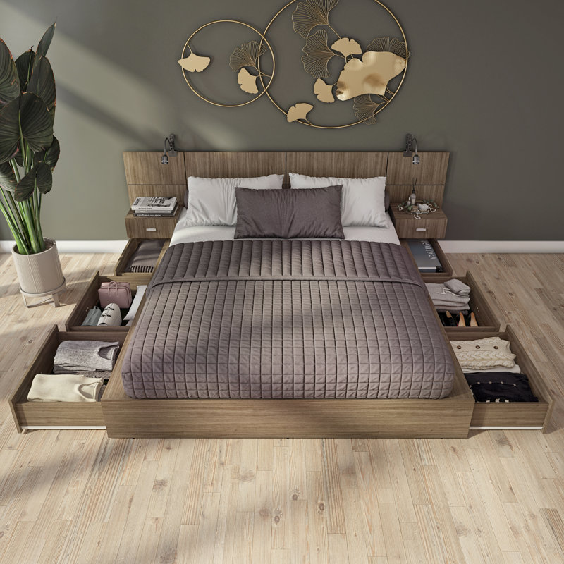 Delta Collection 6-Drawer Captain’s Storage Bed – Platform Bed with Headboard & 2 Nightstands – No Box Spring Required, Brown