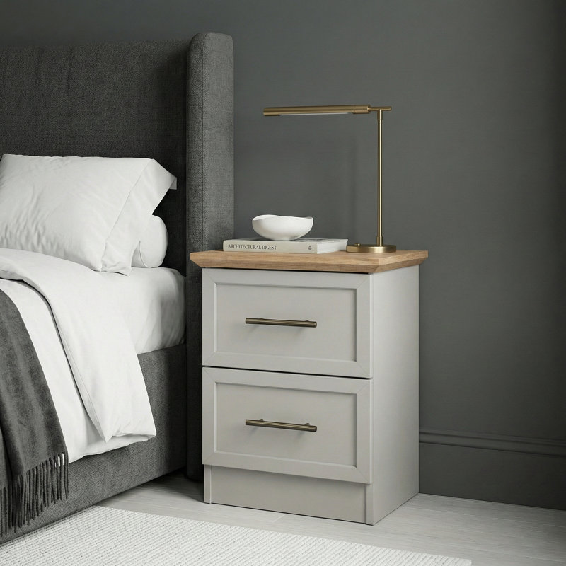 Cleverdon Feya 2 Drawer Bedside Table, Grey
