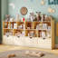 Organisateur de rangement pour enfants avec 5 casiers et 3 tiroirs roulants, bibliothèque 2-en-1 avec ensemble anti-basculement pour salle de jeux et chambre de bébé, naturel-1855987162