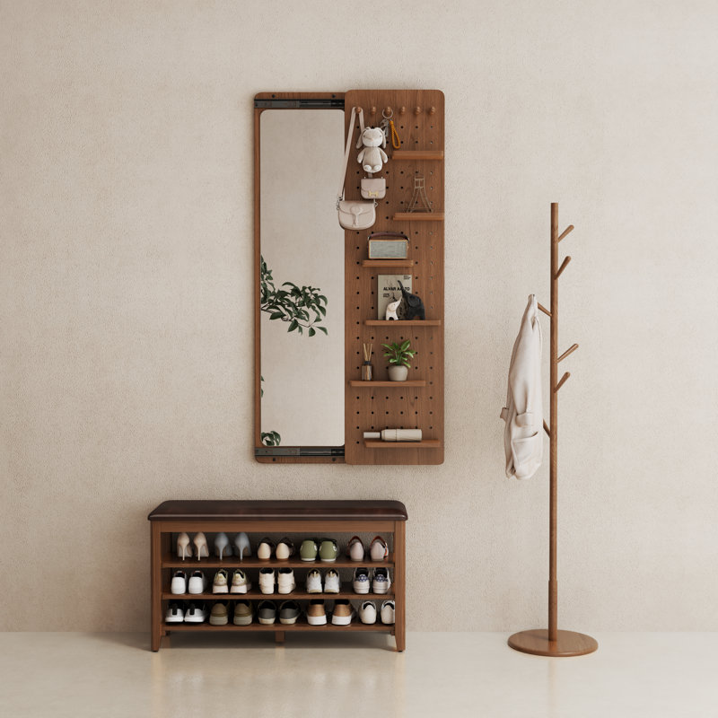 Adryell Wall Mirror with Storage, Brown, 53.5" H x 31.4" W - 6 Shelves