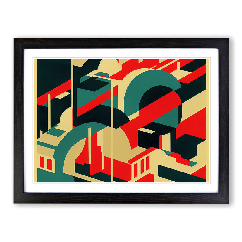Bauhaus Abstract Architecture - Single Picture Frame Print, 46cm H x 64cm W x 2cm D, Black