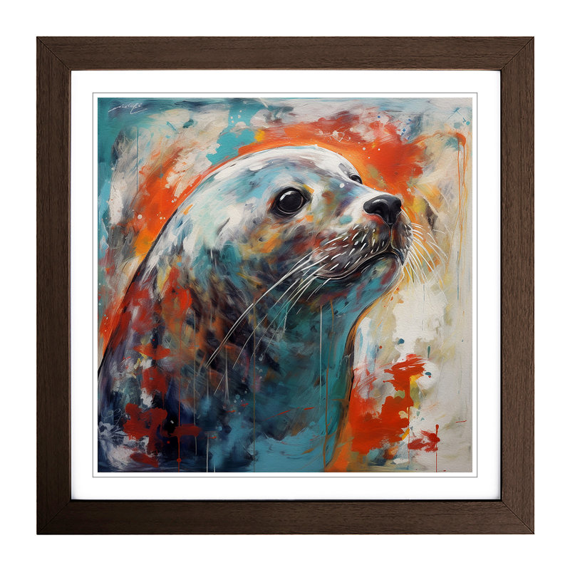 Seal Abstract Expressionism No.2 - Single Picture Frame Print on Wood, Walnut