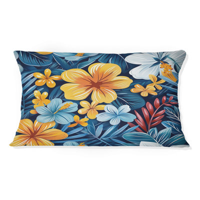 Coussin lombaire Mid-Century jaune et bleu