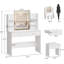 Ensemble de coiffeuse avec miroir lumineux, prise de courant, tabouret, 6 tablettes de rangement, 2 grands tiroirs et 3 lumières à luminosité réglable