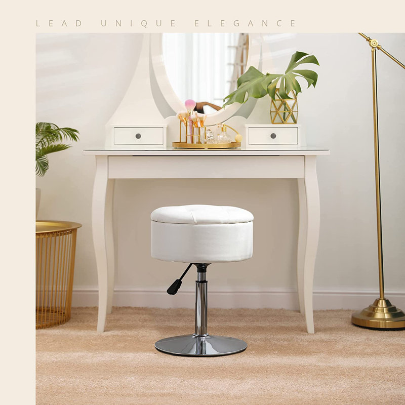 Tabouret de coiffeuse, Argent, Blanc