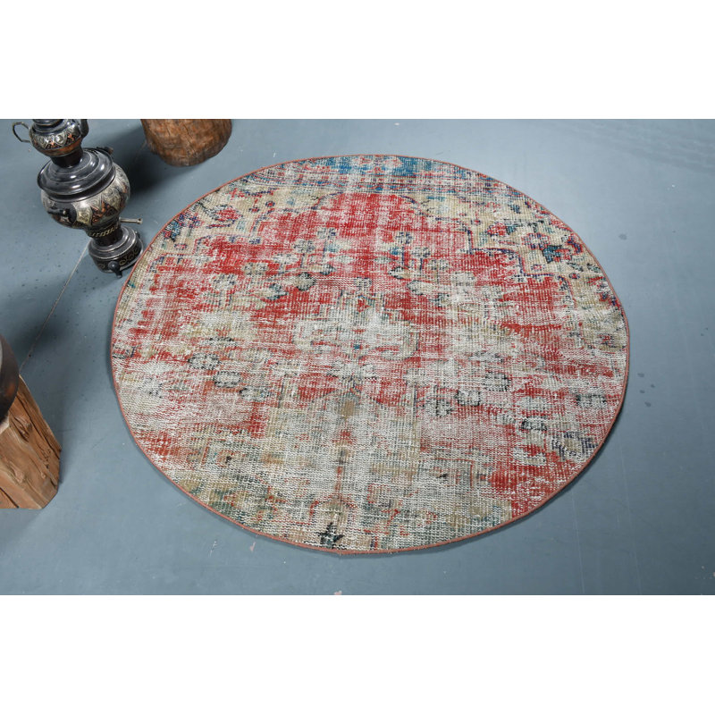 Tapis turc rond fait à la main de style rétro avec un design riche et élégant pour n'importe quelle pièce rouge / vert