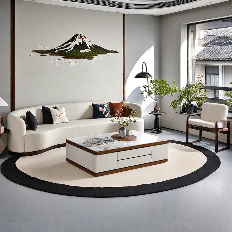 Sintered Stone Coffee Table with Full-Base Design, 19.68" H x 51.18" L x 27.55" W, White/Black