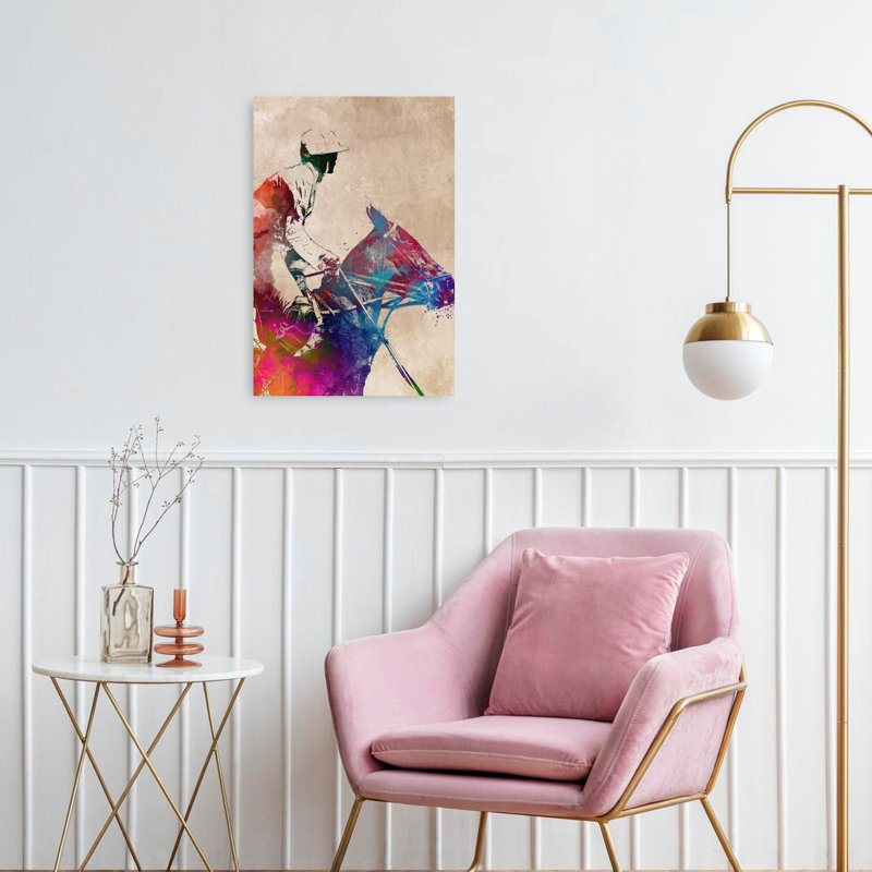 «Vibrant Polo Rider», art mural contemporain, 24" H x 16" W