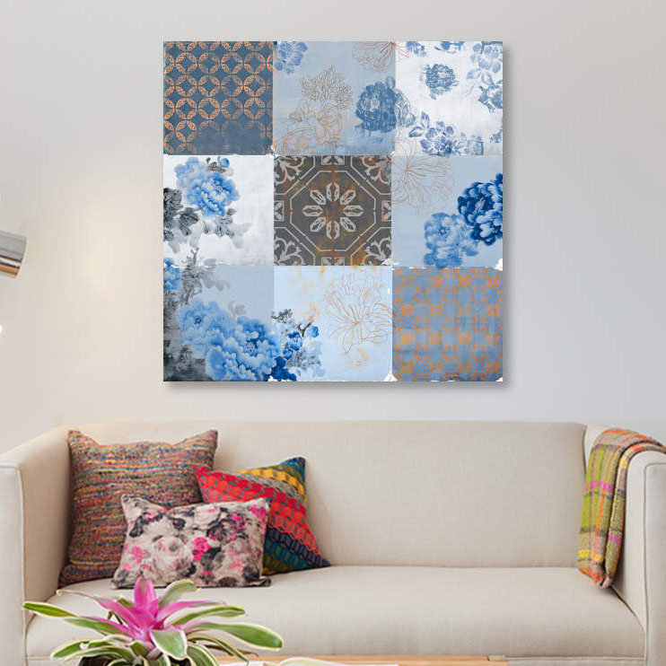 «Deft Blue», impression sur toile, H 26 po x l 26 po x P 1,5 po, Pas de tapis, Toile tendue