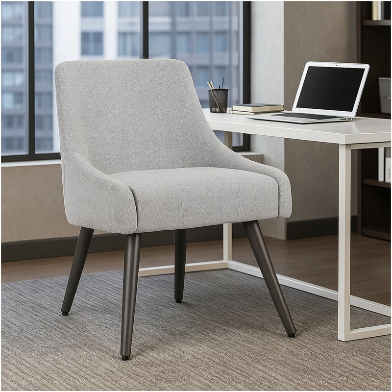 Chaise d'invité Boki, poly-lin gris clair, assise en mousse souple