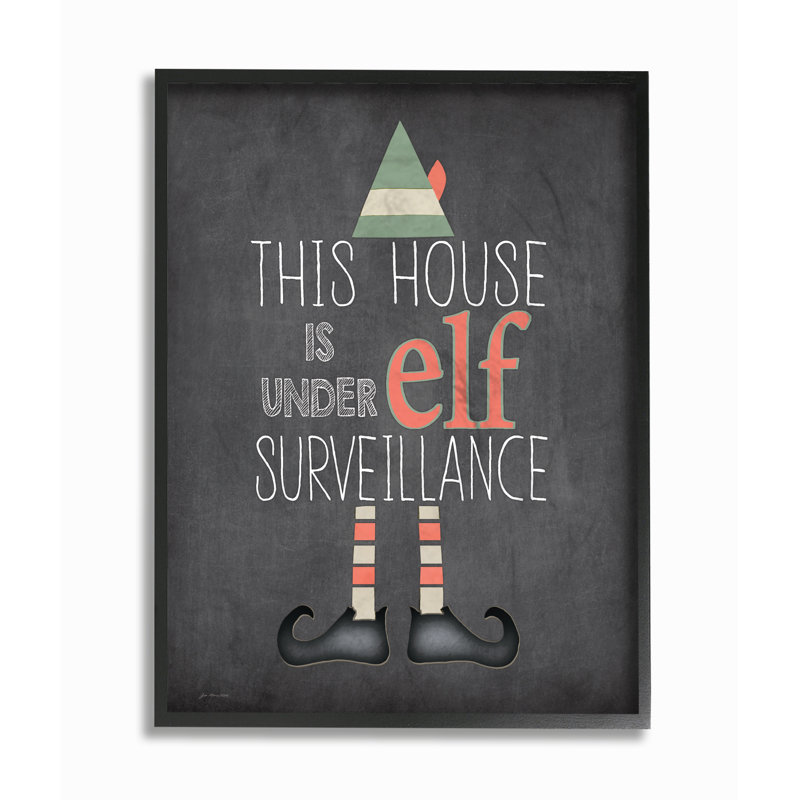 «Holiday Elf surveillance Chalkboard Typographie», reproduction d'impression sur toile, Cadre noir