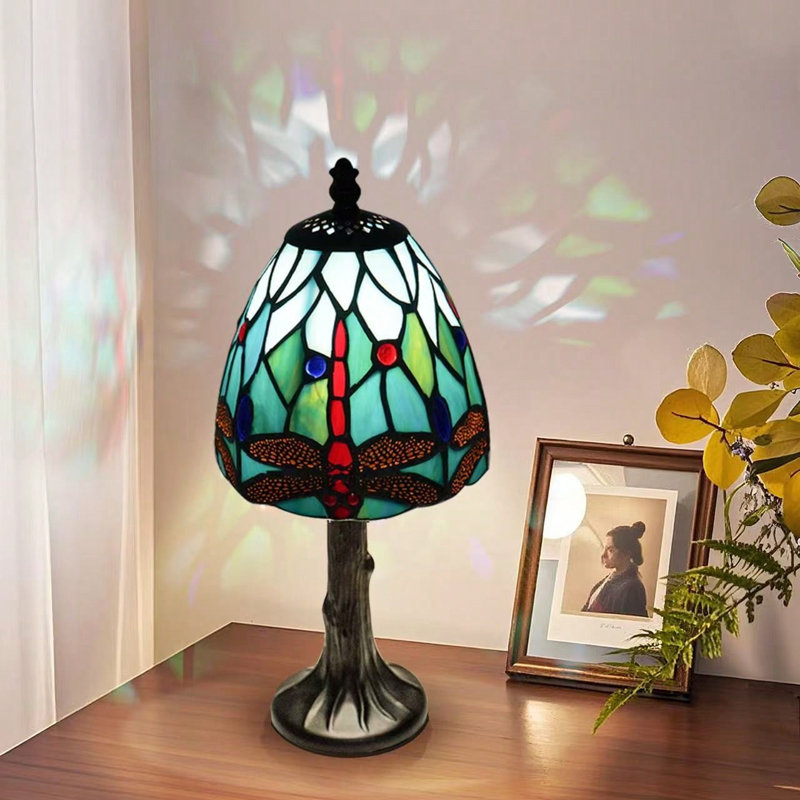 Dragonfly Tiffany Style Stained Glass Table Lamp - 6" Handmade Pure Glass Shade, Heavy Stable Base, E12 Bulb Included, Easy Assembly Accent Light for Bedroom, Living Room & Office