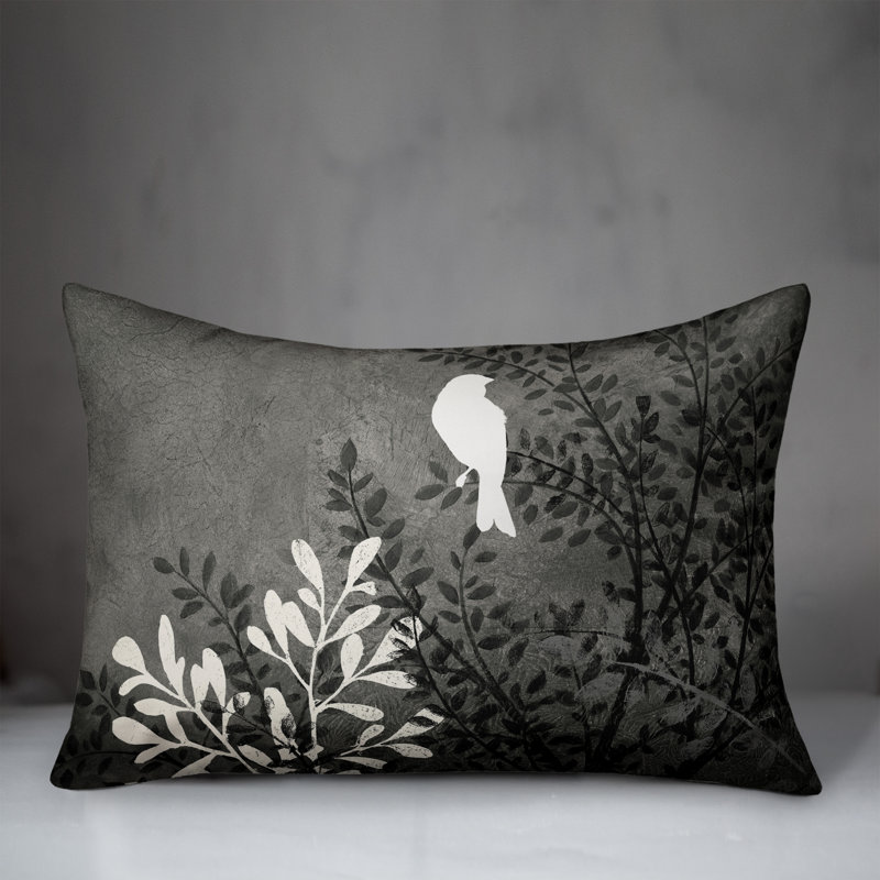  Housse et insert de coussin rectangulaire extérieur Bird on Branch, Noir