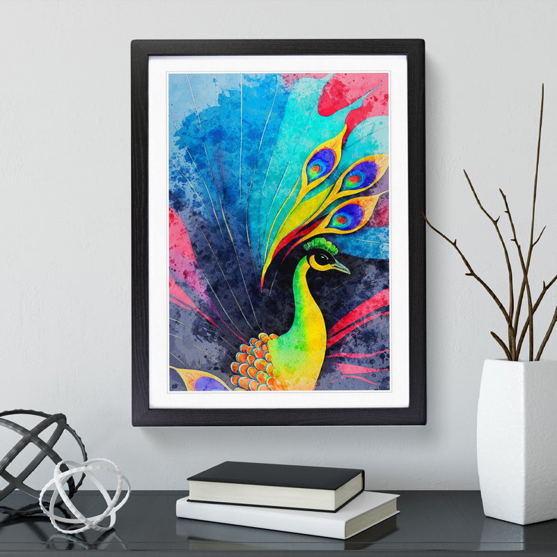 Peacock Colour No.1 - Single Picture Frame Print, 46cm H x 34cm W x 2cm D, Black Framed