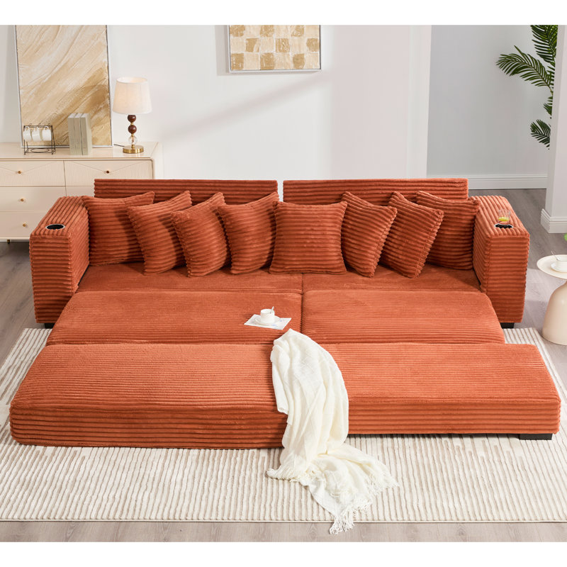 Canapé modulaire en L 110,75 po, Tissu orange