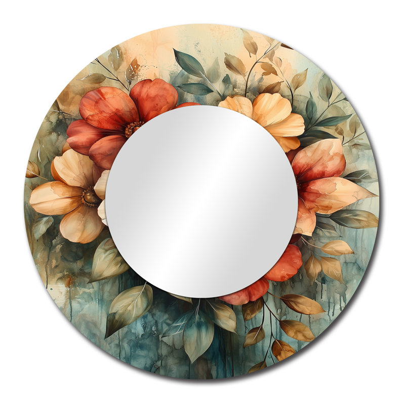 Farmhouse Wreath Spiral Of Petals I - Floral Mirror Wall Decor - Printed On Metal, 29" x 29"