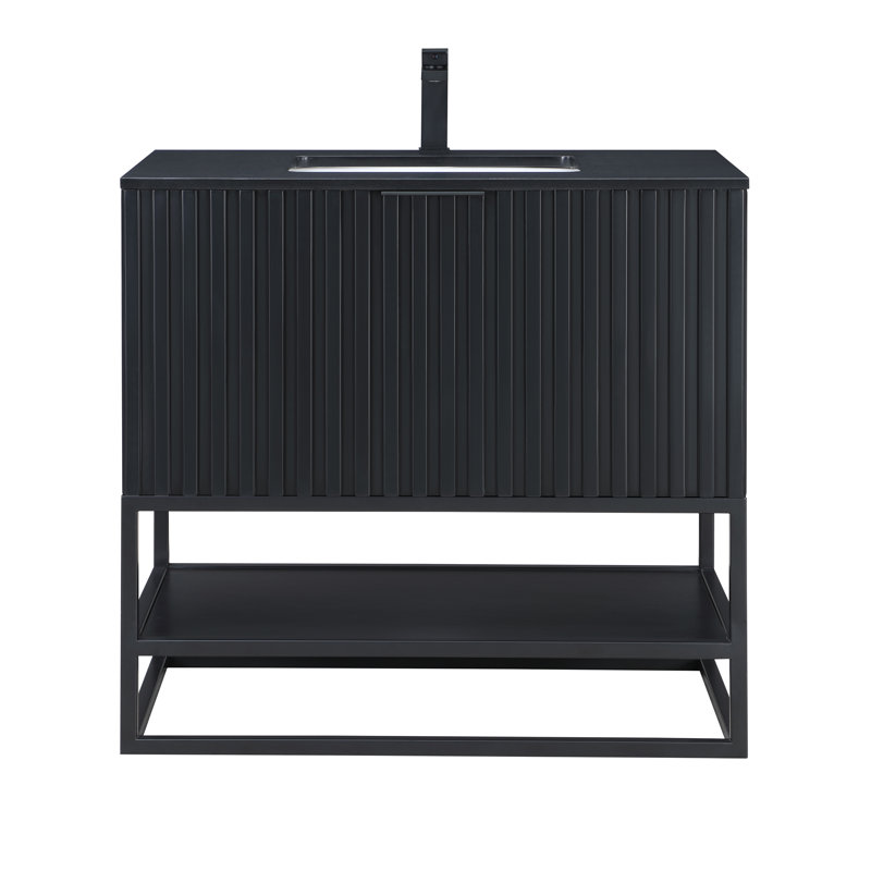 Terra 36'' W Single Vanity, Matte Black, Black Quartz/Single Faucet Mount, Midnight Black