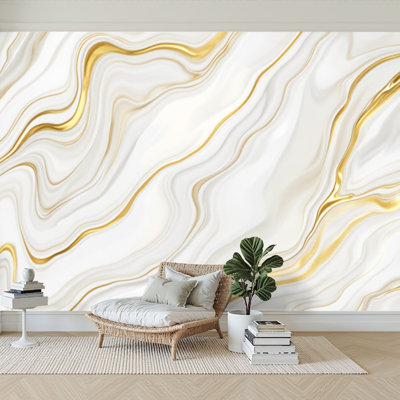 Wall Mural Peel and Stick Wallpaper White gold marble Marbling design Abstract Oil painting style Self-Adhesive Removable Contact Paper Wall Decor for Living Room Bedroom 100"H x 144"W