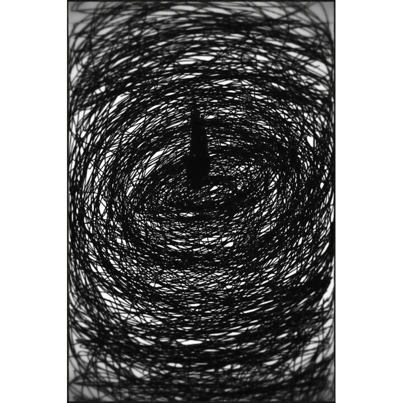 Tapis décoratif noir à motif griffonné et tapis lavable, Rectangle 2 pi 4 po x 4 pi