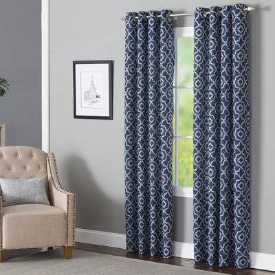Ralon Polyester / Linen Light-Filtering Geometric Print Curtain Panel with Grommet Top