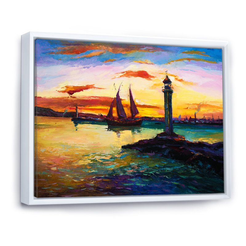 Scène portuaire - reproduction d'art sur toile, H 12 po x l 20 po x P 1 po, Toile avec cadre flottant blanc