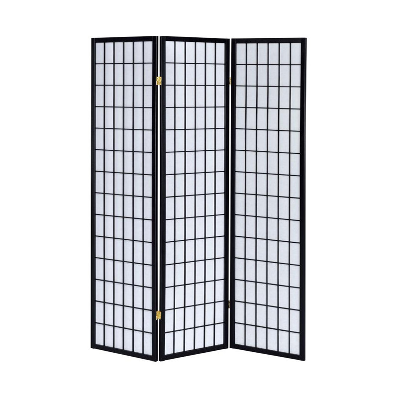 Séparateur de style Shoji noir à 3 panneaux pliables | Idée de cadeau, H 70,25 po x l 52 po x P 0,75 po, Noir