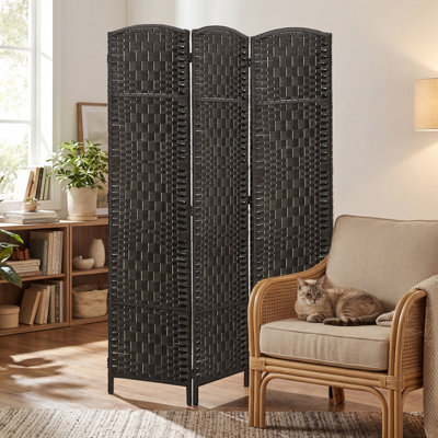 Paravent, écran d'intimité pliable à 4 panneaux, cloison de séparation portative en osier de 6 pi pour chambre à coucher, bureau personnel, café, bois